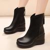 Size32-43 Genuine Leather Woman Ankle Boots Zip Ladies High Heel Plush Short Boots Winter Women's Platform Wedges Shoes