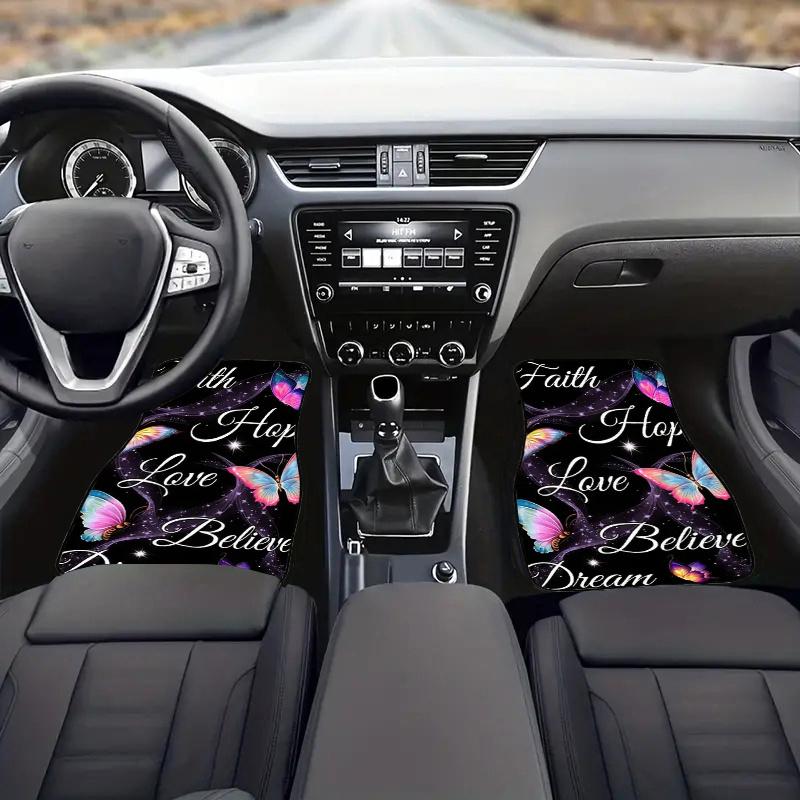 4pcs Universal Fit Butterfly Car Floor Mats Set, Polyester Non-Slip Front Rear Vehicle Floor Protectors, Inspirational Interior