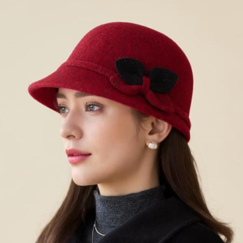Hat Female Autumn and Winter Middle-aged and Elderly Fashion Foreign-style Wool Top Hat Thickened Thermal Basin Hat
