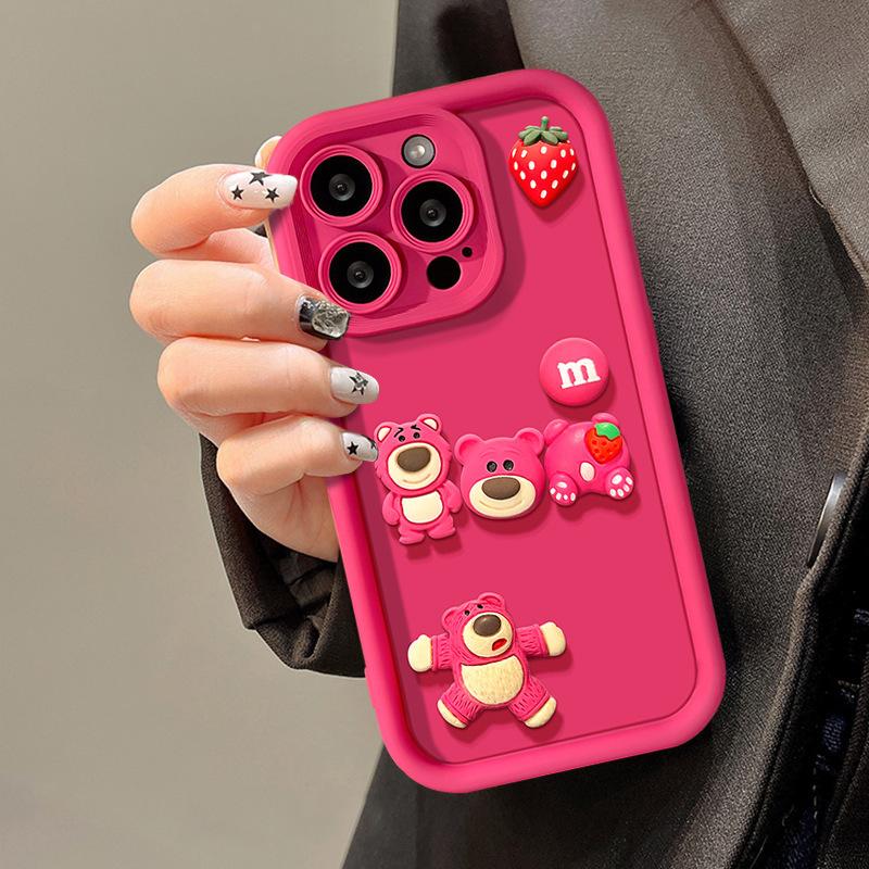 Internet Celebrity Strawberry Bear for Apple 17 Mobile Phone Case iPhone16promax Emery 15 New All-inclusive Lens