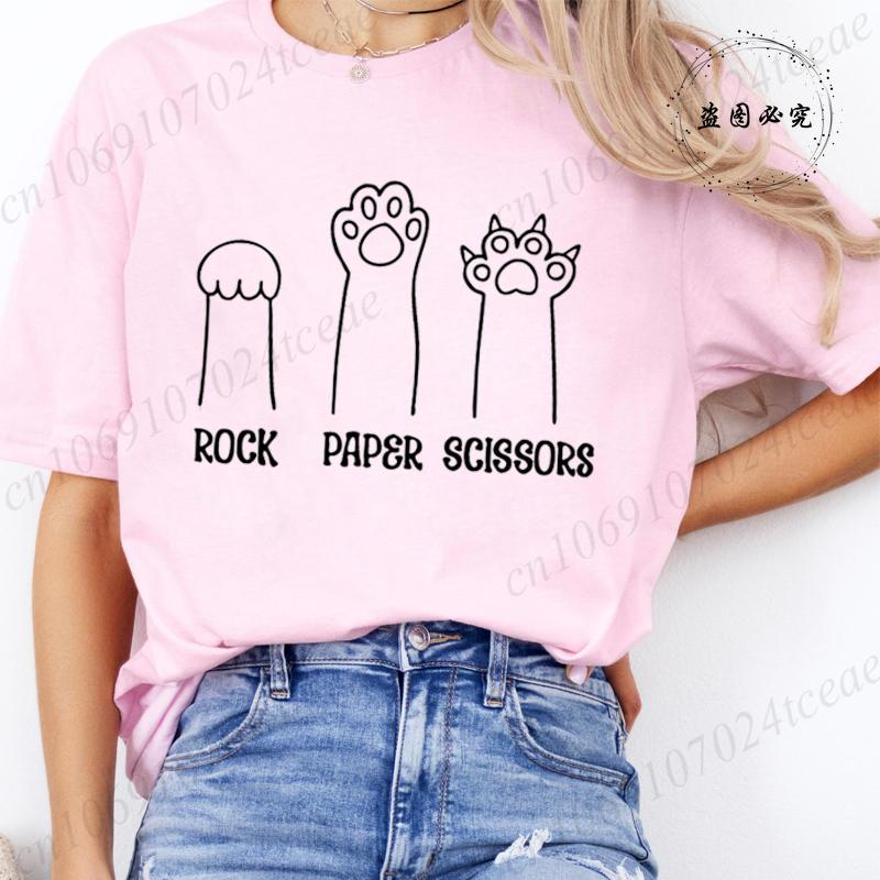 

Футболка Камень Ножницы Бумага Смешная Футболка со Следом Кошачьей Лапы Летняя Мода Футболка для Любителей Кошек Женская Мужская Футболка с Коротким Рукавом Одежда S