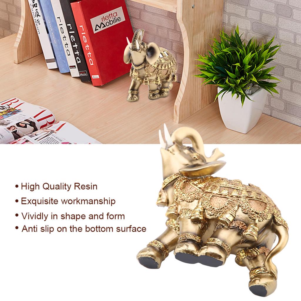 Elephant Sculpture Lucky Feng Shui Golden Elephant Statue Sculpture Wealth Figurine Gift Home Decoration Feng Shui Elephant