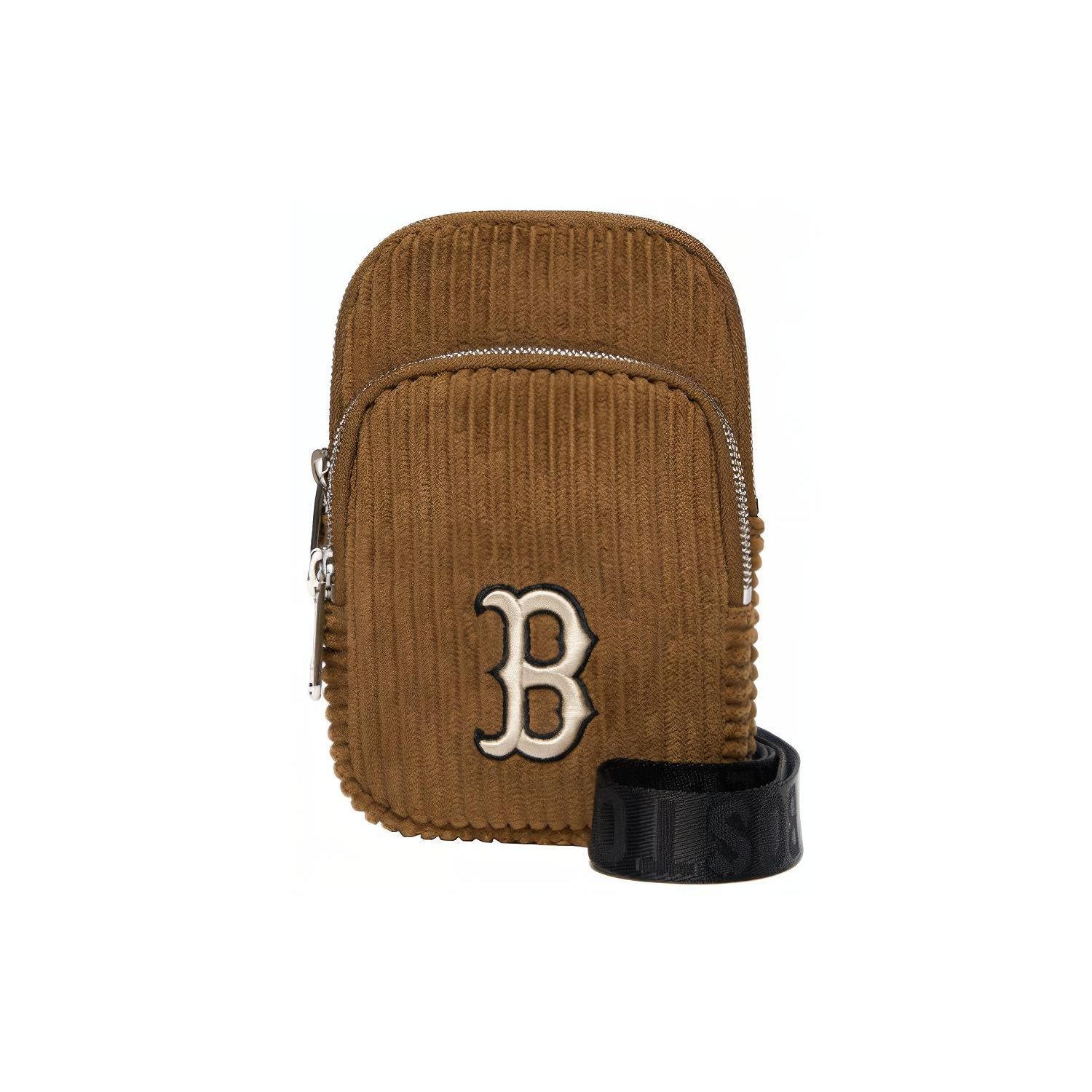 MLB Boston Red Sox Logo Embroidered Corduroy Phone Bag Unisex Shoulder Bag Dark-Brown 3ACRH0316-43BRS Small