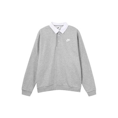 Polo cu mânecă lungă Club Fleece Color-Block cu guler și logo pentru bărbați, topuri, gri închis DX0538-063