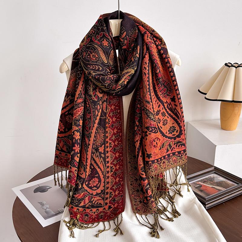 Women S Ethnic Style Court Paisley Print Tassel Long Scarf Elegant Shawl
