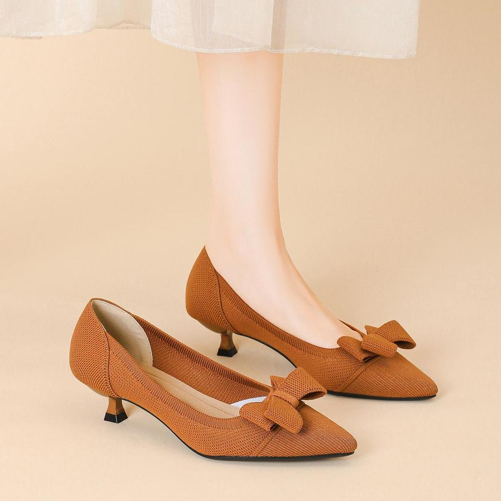 Dámské Velké Velikosti Jarní Jehlové Podpatky Boty se Špičatou Špičkou Letní Ležérní Mašle Jednobarevné Boty na Vysokém Podpatku 34-43