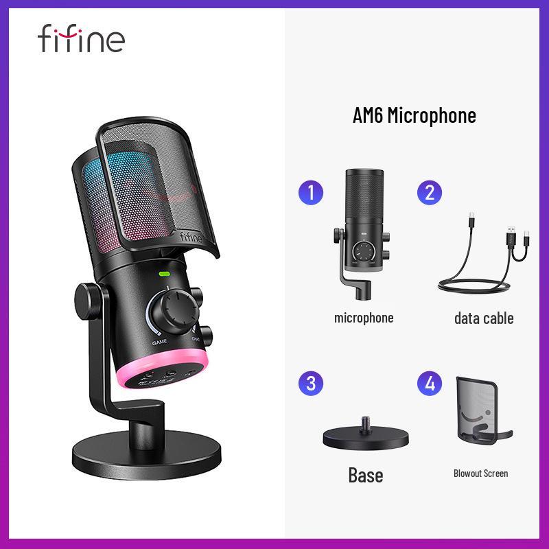 Игровой USB-микрофон Fifine AM6 с шумоподавлением для киберспорта и живой записи