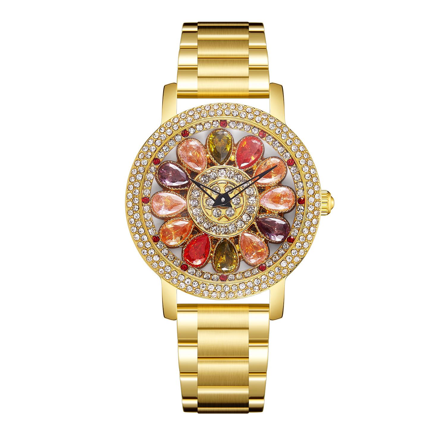 

Модные вращающиеся женские часы с цветным циферблатом и стразами, стильные повседневные элегантные женские часы, водонепроницаемые наручные часы золотой