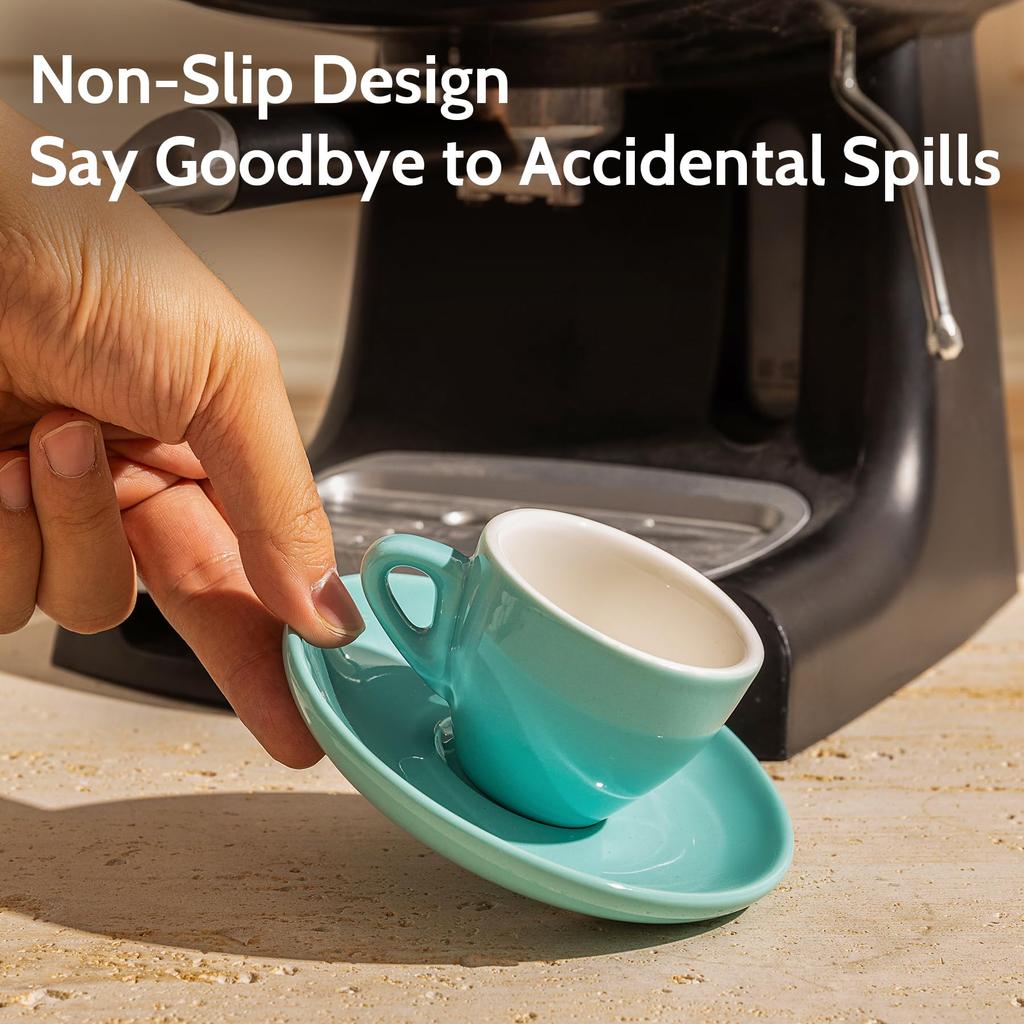 Căni Ceramice 75ML cu Farfurioare, 8 Culori, Căni Espresso Minimaliste, Perfecte pentru Aparat Espresso, Băuturi cu Cafea, Latte, Cafe Mocha, Ceai