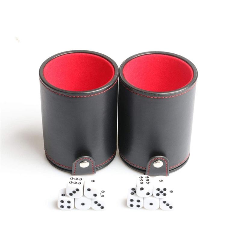 Bar Party Dices Game Accessories Dices Box PU Leather Dices Cup Container with 5 Dices for Game Playing Party Favor Toy