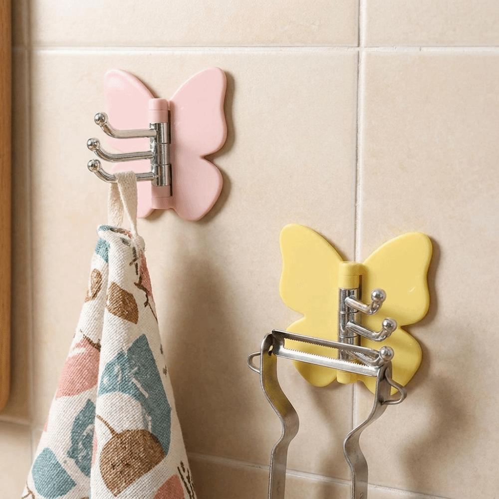 4PCS Wall Mounted Rotating Butterfly Wall Hooks Plastic Corner Hooks  Kitchen
