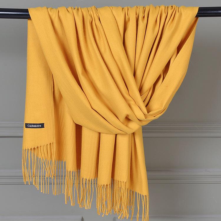 Imitation Cashmere Scarf - Solid Color, Warm Red & Navy Blue with Tassels, Perfect for Ladies' Winter Wear and Annual Meetings