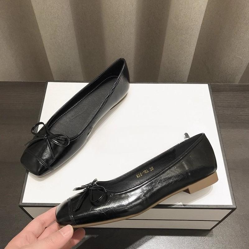 Fashion Low Heel Single Shoes Autumn New Square Toe Shallow Mouth Bow Soft Slip Non-slip Slip-on Block Heel Shoes