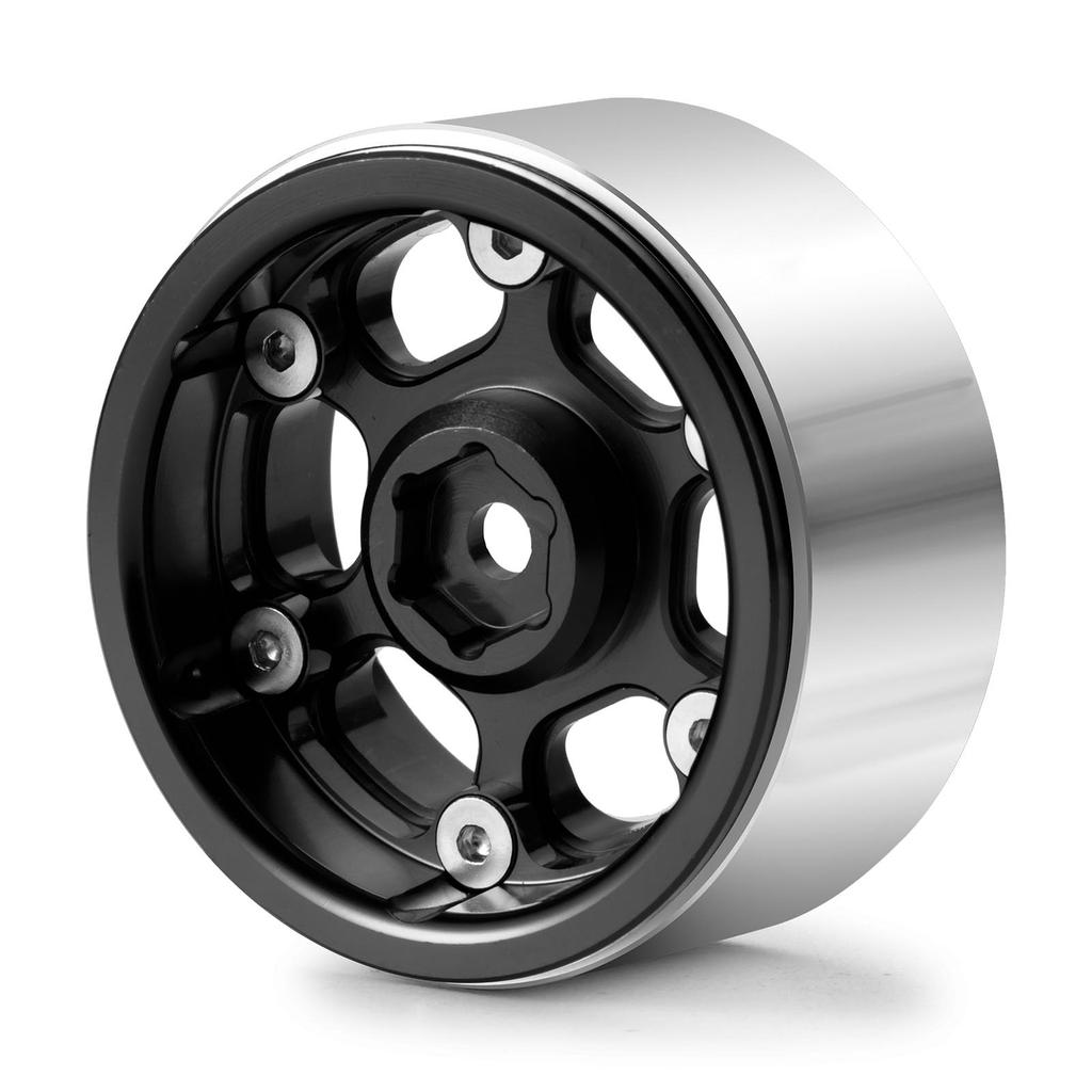 RCMAZO 1.3" Beadlock Wheel - Aluminum Wheel Rim Negative Offset 1.3" Wheel Hub Upgrade Replacement Part for SCX24 TRX4M 124 118 RC Crawler Car (Black)