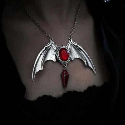 Red Gothic Vampire Bat Pendant Necklace