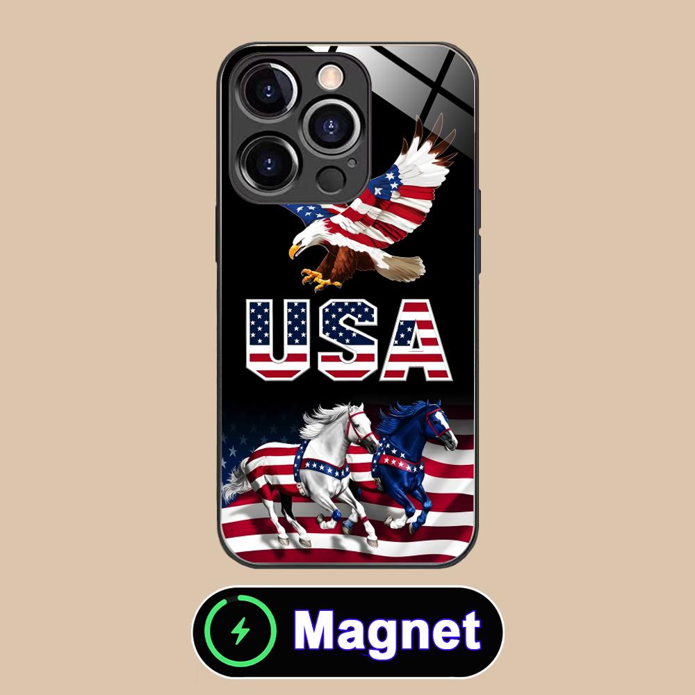 

USA America Flag Glass MagSafe Mobile Phone Case for iPhone 17 16 15 14 13 12 11 Air Pro Max Plus Mini Colorful Cover iPhone 11 Pro Max
