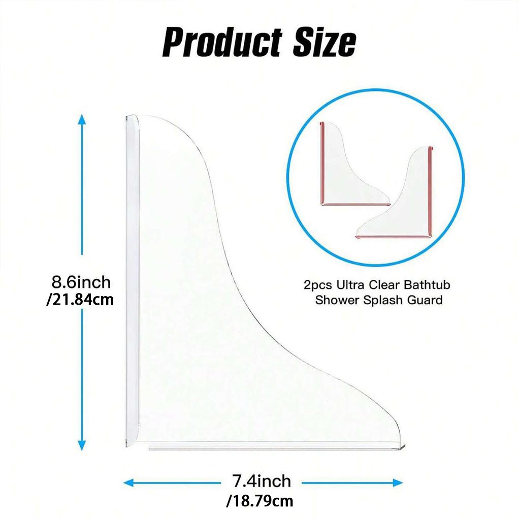 2PCS/SET Self- Adhesive Shower Splash Guard Acrylic Transparent Bathtub Water Guards Easy to Install Wash Basin Water Blocking