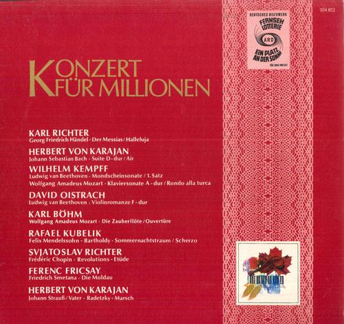 

LP Record KARL RICHTER, HERBERT VON KARAJAN, - Konzert Fur Millionen 104812 DEUTSCHE GRAMMO 1968 Germany Classical Used