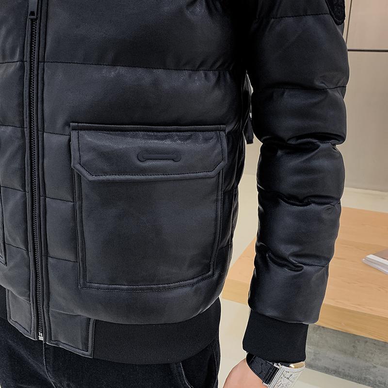 Herren Ledermantel Winter Daunenjacken Baseball Parkas Herren Mantel Mode Lässig Fleece Verdicken PU Jacke Biker Warme Leder Herren