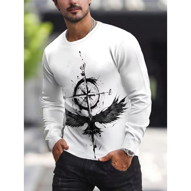 Men's 3D Stripe Printed Long-sleeved T-shirt, Comfortable, Breathable and Versatile Men's Top