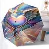 1pc Angel Heart Wings Halo Automatic Opening Folding Umbrella - Portable 3-Fold Design with Iron Frame, Perfect for Outdoor Use, Festive Gifts, T