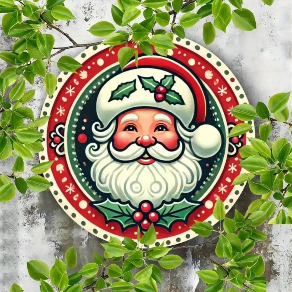 Vintage Santa Claus Metal Tin Sign Round Wall Decor for Home Bar Cafe