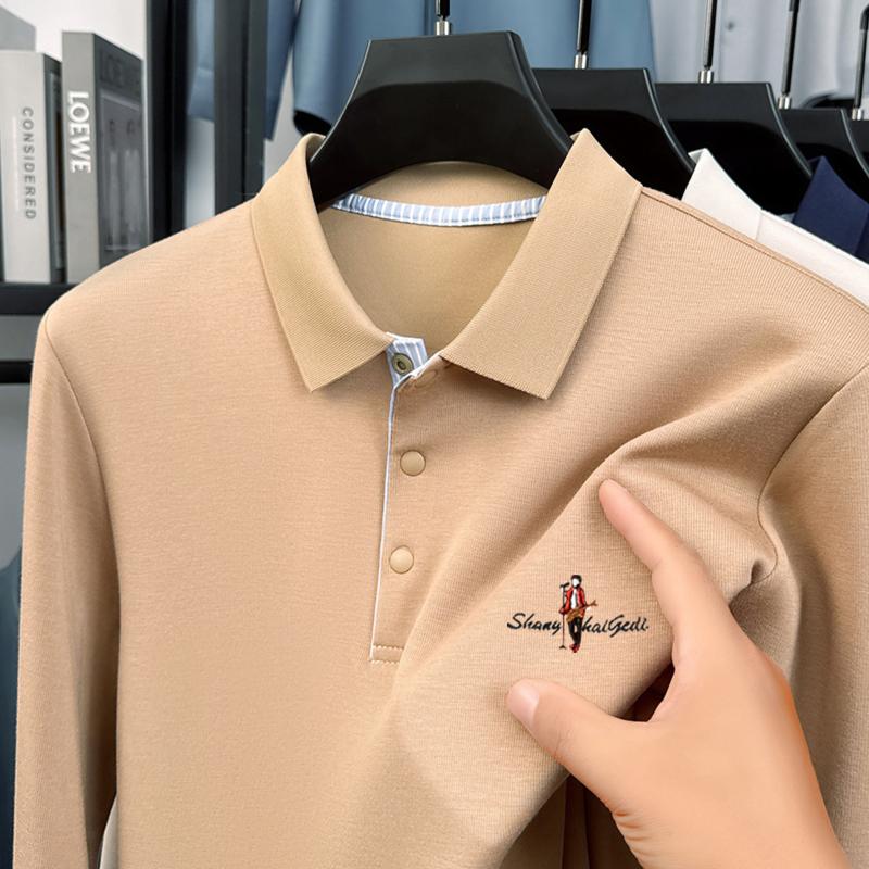 Original Quality Men'S Polo Shirt Solid Color Exquisite Cartoon Embroid Long Sleeve Autumn Lapel T-Shirt Business Trend Menswear