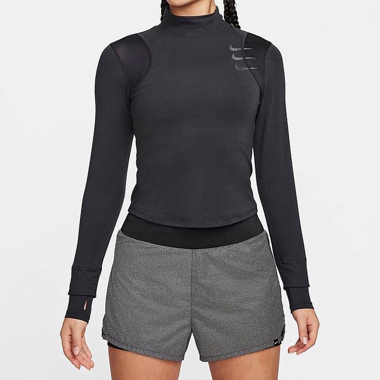 Nike Logo Running Long Sleeve Breathable Slim Fit T-Shirt Women Tops Black FB7808-010