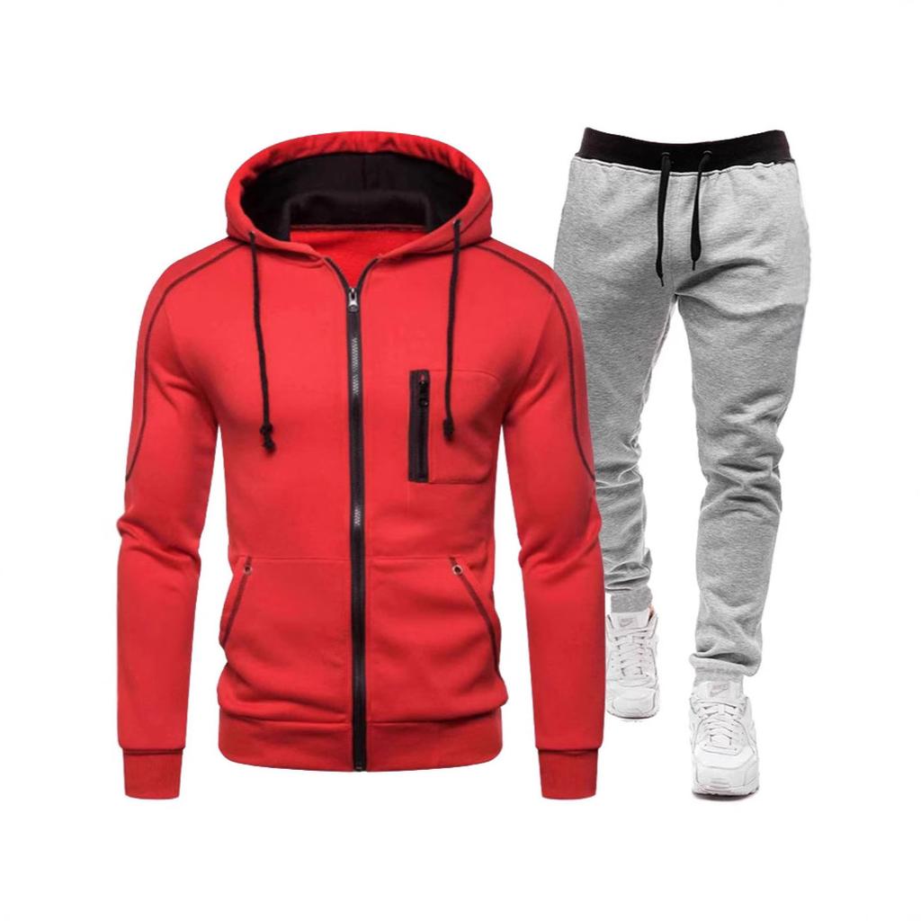 Cardigan Zipper Hooded Sweatshirt Set Comfortable Casual Sporty Solid Color Men's Sweatpants