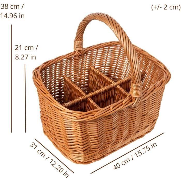 Bottle Basket - CREATIVE HOME - 6 Compartments - Natural Wicker - 40 X 31 X 38 Cm - Brown