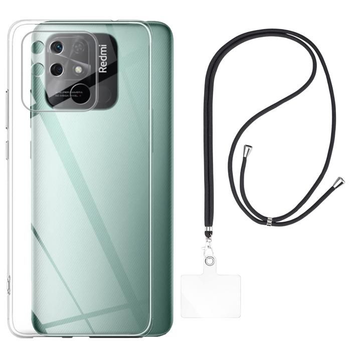 Coque et tour de cou pour Xiaomi REDMI 10C - TPU Souple Transparent Cordon Noir réglable Phonillico®