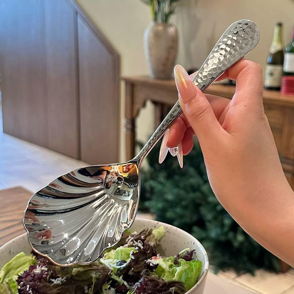 Shell Shape Stainless Steel Spoon With Long Handle Ladle Restaurant Dessert Spoon Ice Cream Scoops Kitchen Accessories Tool