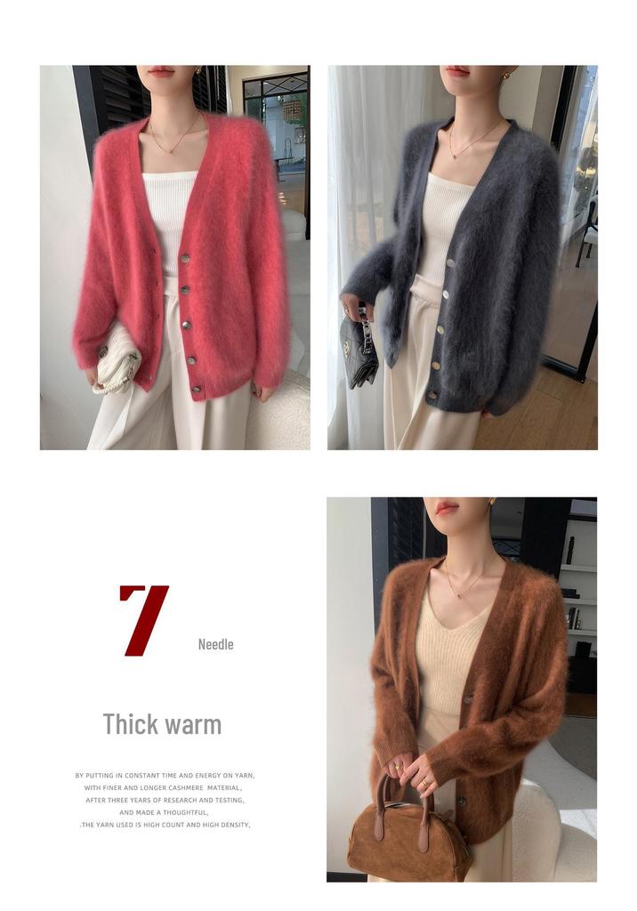 Soft V-neck Loose Wool & Cashmere Sweater Coat