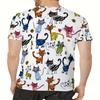 Men's Colorful Cat Pattern T-shirt Casual Polyester Fiber Round Neck Short Sleeved Suitable for Comfortable Outdoor and Daily Life In Summer