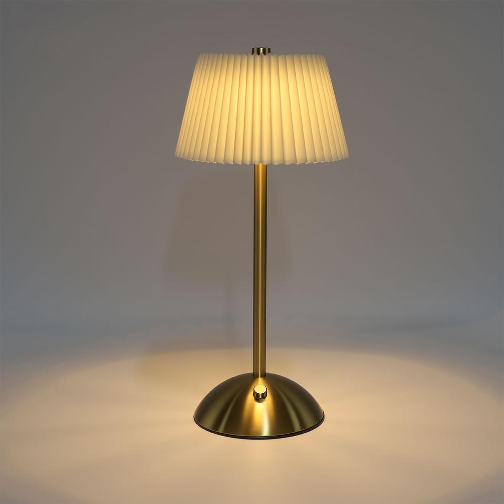 Pleated Table Lamp Cordless Touch Control   1200mAh Rechargeable Battery Operated Nightstand Lamp for Bedroom Living Room