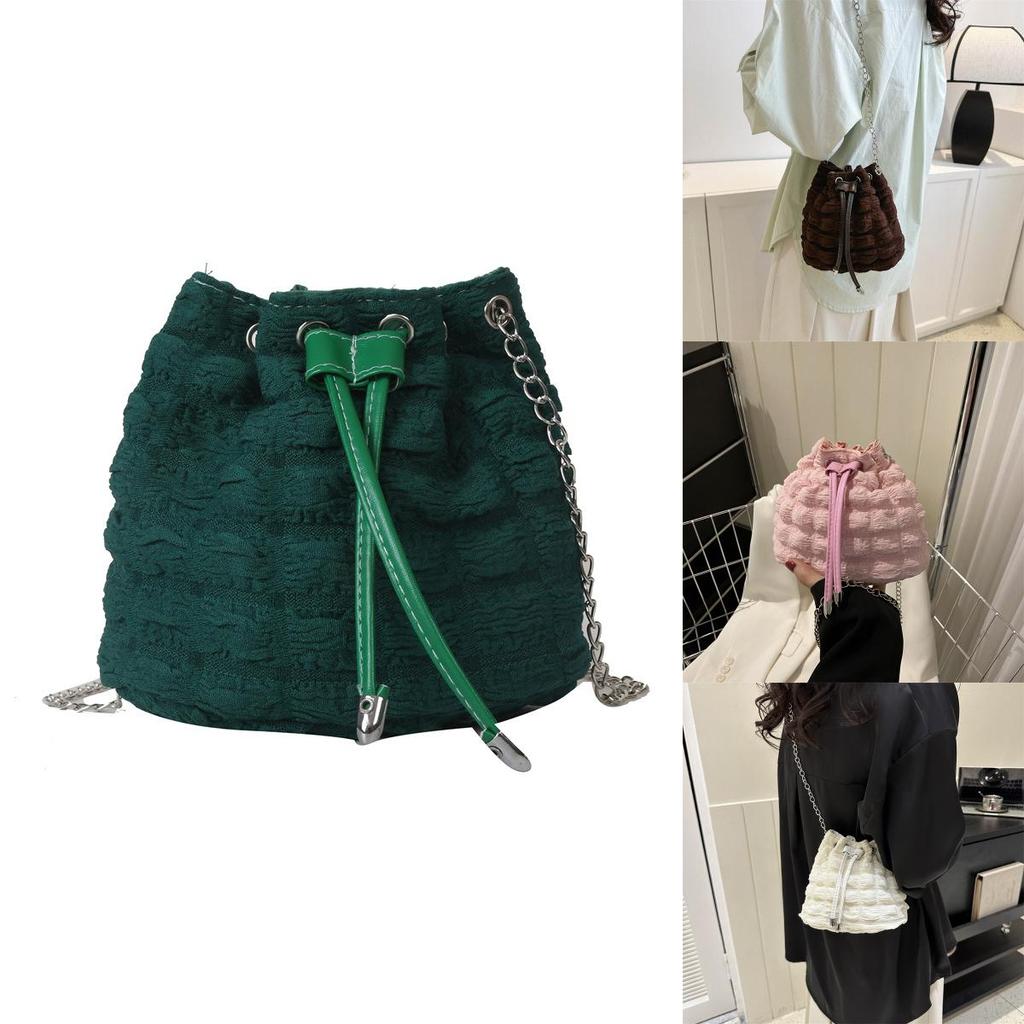 Chic Canvas Bucket Bag For Women Trendy Summer Shoulder Bag With Chain Strap