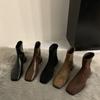 Autumn and winter new minimalist and comfortable square head versatile low-heeled Martin boots women's rear zipper flat-bottomed thin boots