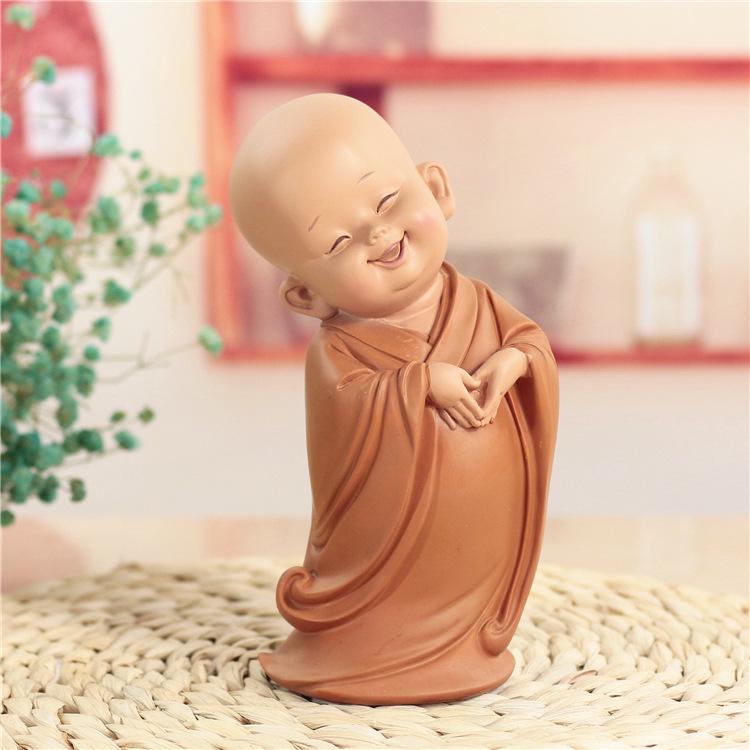 Resin Cute little monk statue Modern art sculpture Chinese Buddha statue Home living room, room decoration characteristic crafts