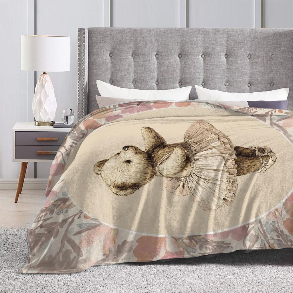 Soft Warm BlanketKids Adult Camping Border Painting Art Bear Throw Blanket  Flannel Bedspread For Bedroom Novelty Sofa Bed Cover
