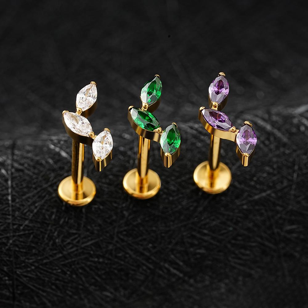 Rechter Grand ASTM F136 Titan Dreifach Marquise Labret Stud 16G CZ Cluster Climber Knorpelohrring Tragus Helix Ohrpiercing