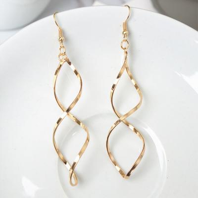 Boucles d'oreilles pendantes spirales simples et tendance pour femmes, longues, ondulées, pendantes, brincos, déclaration, fête de mariage, zircon, vente en gros