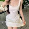 2026 French Pure Lace Suspender Dress Women's Summer Slim Fold Gentle Black Waist A-Word Short Skirt