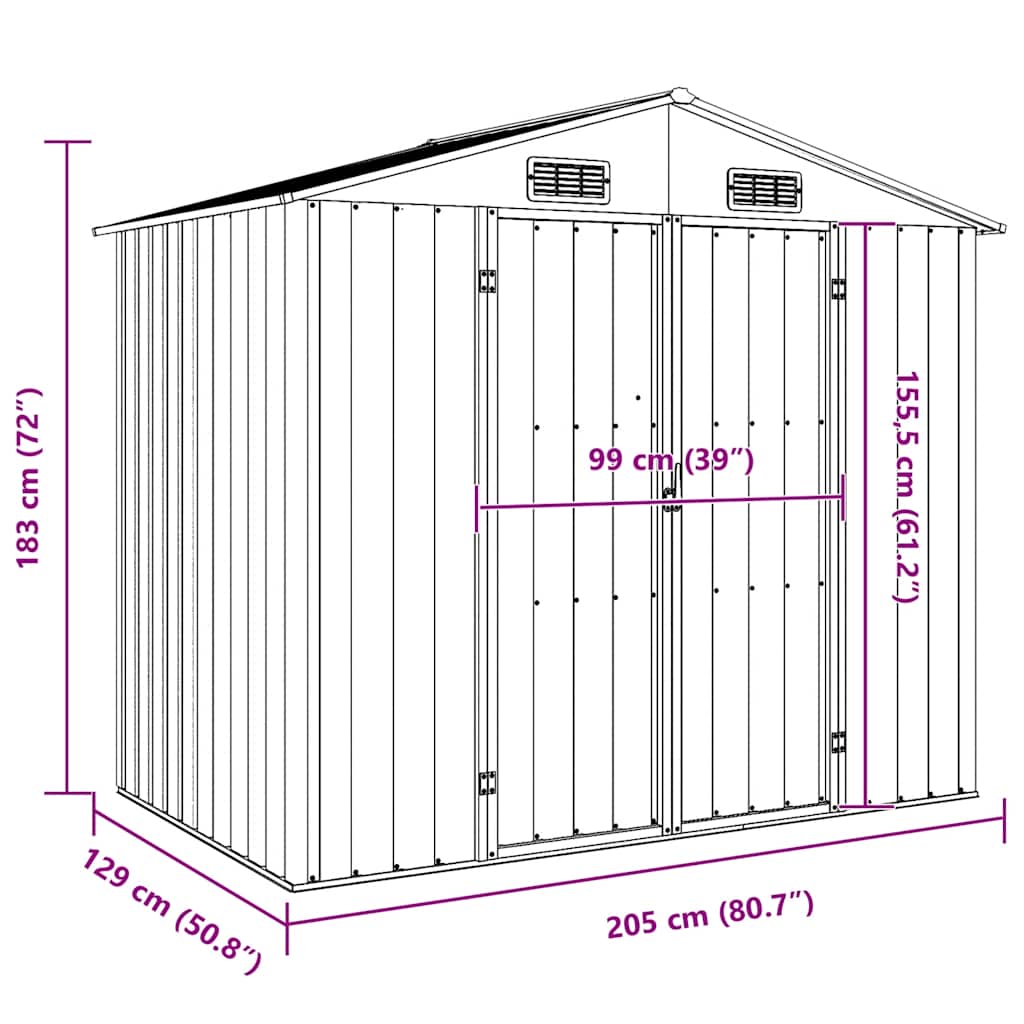 Garden Shed Green 205 x 129 x 183 cm Galvanized Steel