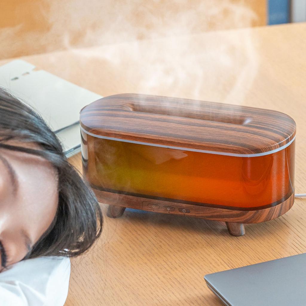 Wood Grain Essential Oil Diffuser 3 Timer Settings Aromatherapy Humidifier with LED Lights Remote Control Dry Burn  