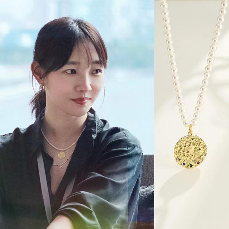 

Bai Baihe Style Women s Shell Pearl Devil s Eye Coin Pendant Choker