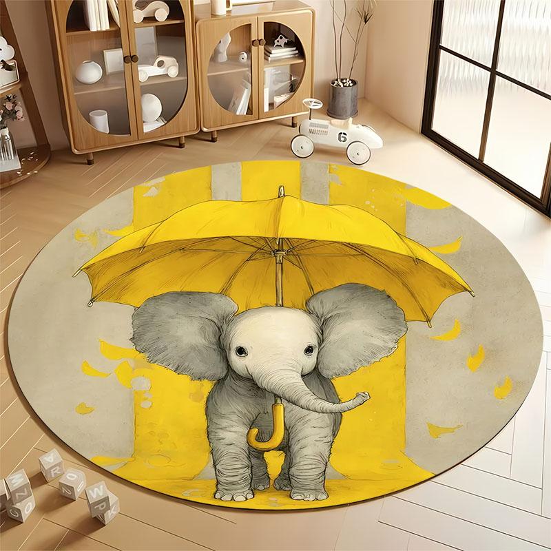 

Charming Elephant Rug for Kids Playroom Decor round carpet for home sofa bedroom, gift Diameter 60cm