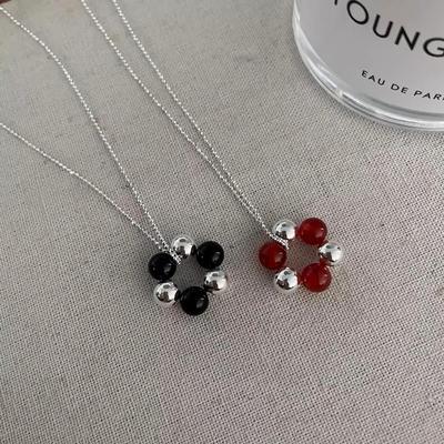 Women's Silver Two-Color Flower Mix Ball Necklace