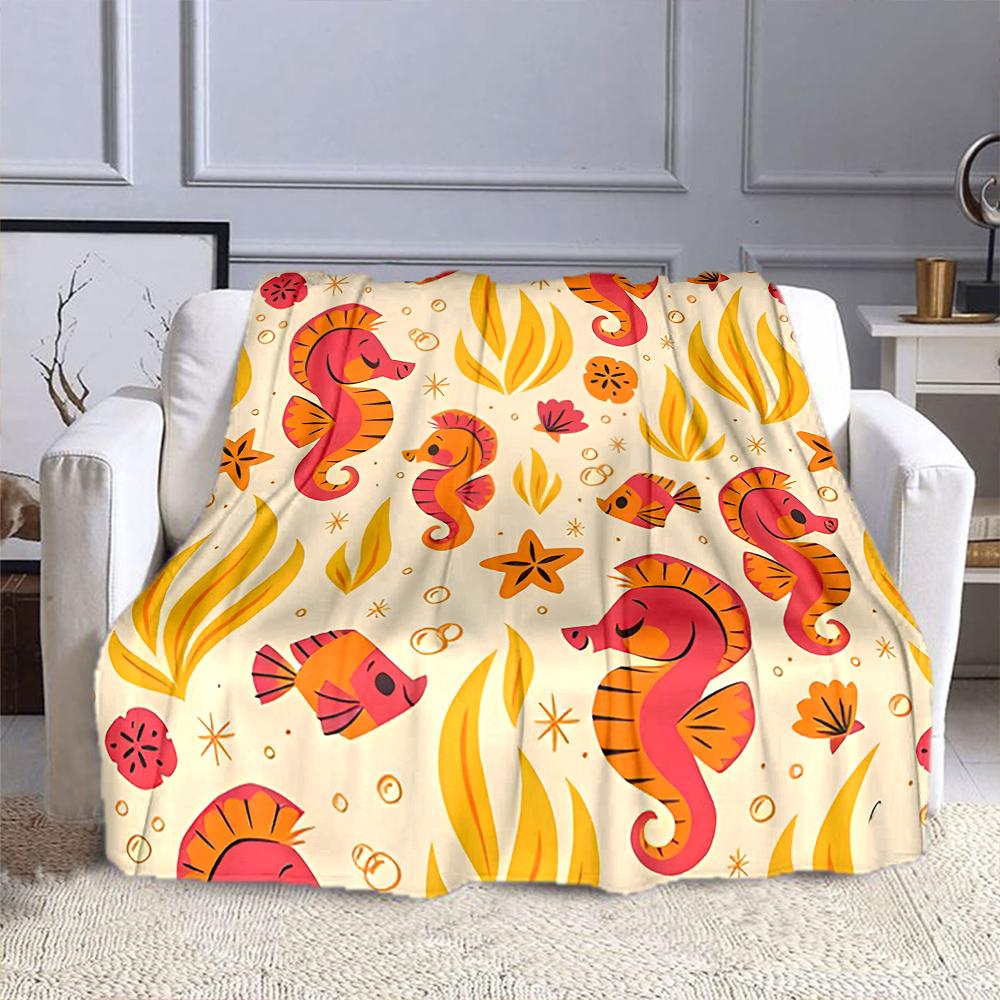Whimsical Seahorses and Ocean Life Patterned flannel blanket perfect for the bedroom living room, sofa, or a little nap