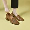 Square Head High Heels Women's Spring New Square Buckle Middle Heel Work Shoes One Pedal Thick Heel Women's Leather Shoes