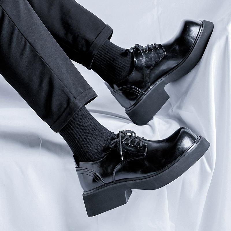 Fashion Style Thick Soled Men's Lace Up Leather Shoes British Style for Men Elegant Casual Business Luxury Social Wedding Party Shoe